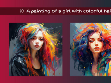 A painting of a girl with colorful hair preview picture