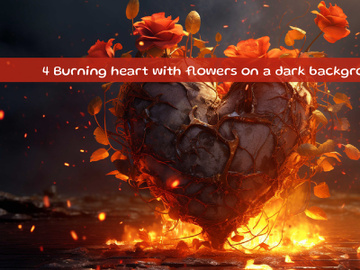 Burning heart with flowers on a dark background preview picture