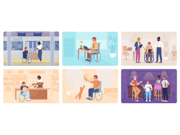 Disabled person lifestyle 2D vector isolated illustration set preview picture
