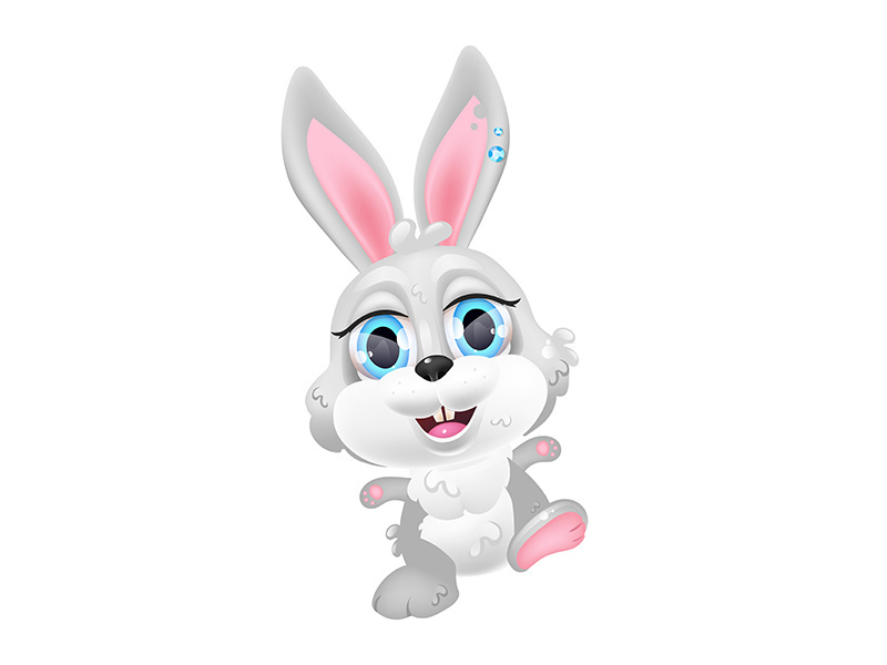 Cute grey Easter bunny kawaii cartoon vector character