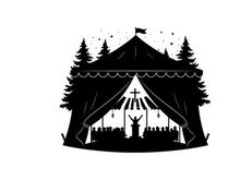 Silhouette of a person in a tent with a cross silhouette