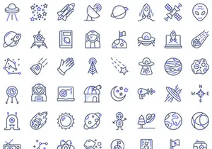 70 Space Colored Line Icons Pack