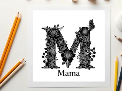 Silhouette mama letter m monogram with floral butterfly silhouette