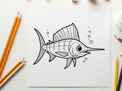 Swordfish swimming underwater vector illustration flat design