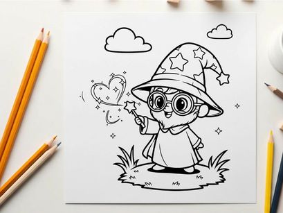 Cute wizard boy with magic wand casting spell vector illustration
