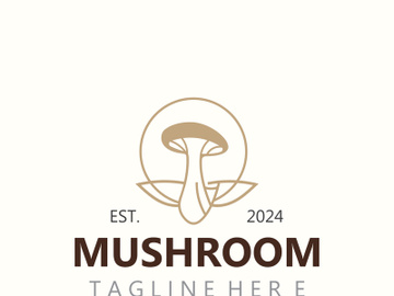 Mushroom botanical logo  modern and simple stamp style. nature or food template preview picture