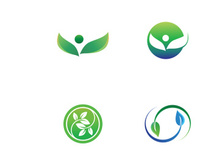 Green leaf logo. Vector design of gardens, plants and nature.