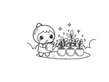 Cute robot watering plants flat design vector illustration