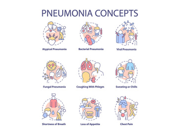 Pneumonia concept icons set preview picture