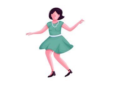 Woman in retro clothes dancing flat color vector faceless character preview picture