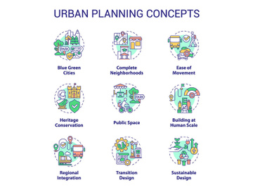 Urban planning concept icons set preview picture