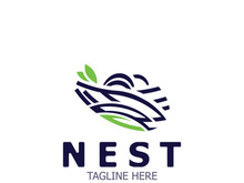 Bird nest logo natural root and leaf habitat bird house isolated template vector