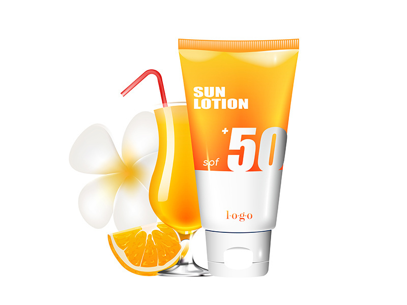 Orange scented sun lotion realistic product vector design