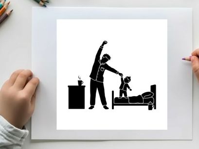 Silhouette of a man pulling a child off a bed in a bedroom