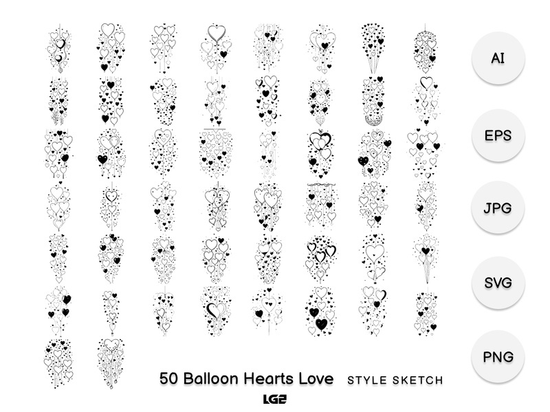 Balloon Hearts Love Element Draw Black
