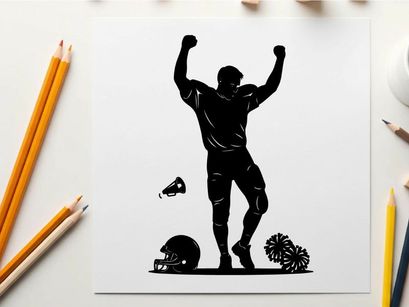 Football player silhouette celebrating with arms raised high
