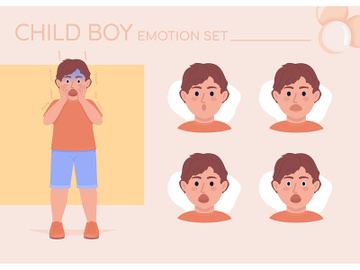 Ashamed little boy semi flat color character emotions set preview picture