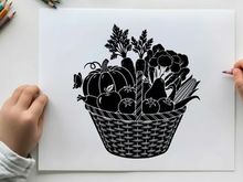 Ilustrasi vektor keranjang panen penuh sayuran