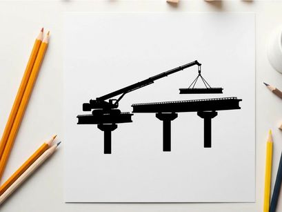 Silhouette of a construction site with a crane lifting a platform