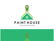 logo icon illustration house paint with a blend of brushes and rollers for house wall paint design, minimalist house, painting, interior, building, property business, wallpaper, vector concept