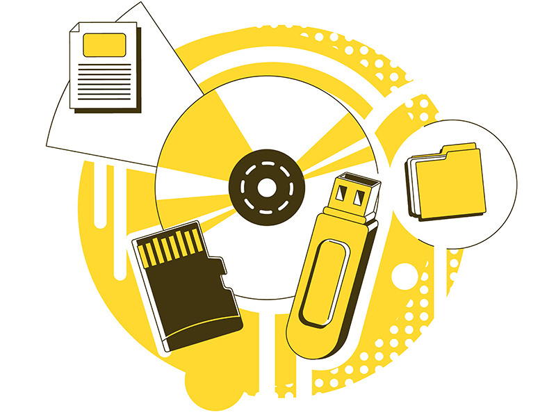 Data storage devices thin line concept vector illustration