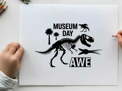 Ilustração vetorial de esqueleto de dinossauro "Museum Day Awe"