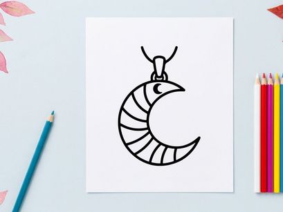 Minimalist zebra print crescent moon pendant necklace. Stylized animal pattern jewelry for fashion and accessories design.