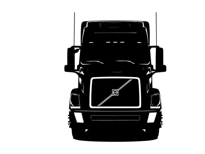 Silhouette of a volvo semi truck facing forward