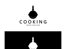 frying pan and spatula logo, kitchen cooking equipment, for business, company, restaurant