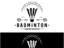 Modern Badminton logo design with Dynamic Shuttlecock and Racket, for championship, sport, sports shop, badminton school, business, company, tournament