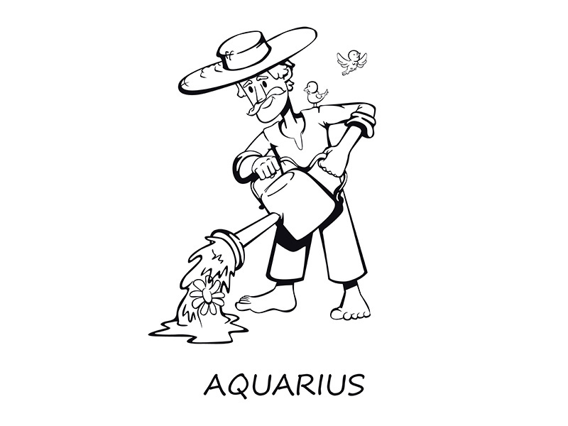 Aquarius zodiac sign man outline cartoon vector illustration