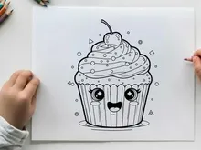 Cute cupcake character smiling vector illustration flat design