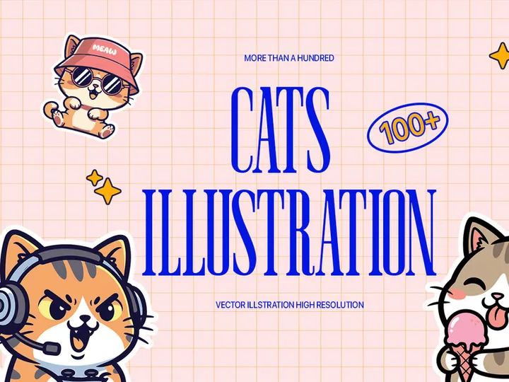 100+ Cute Cat Illustrations - Cute Cartoon Cats for Stickers & Designs