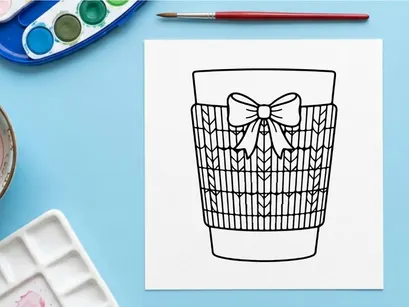 Ilustração de arte vetorial de xícara de café de Natal com capa de tricô e laço