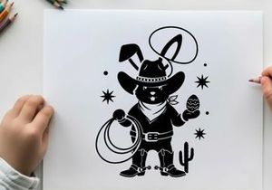 Silhouette of a cowboy rabbit in a western setting silhouette