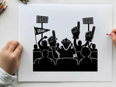 Silhouette of a sports fan cheering in a stadium