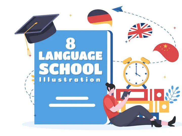 8 Language Learning School Illustration