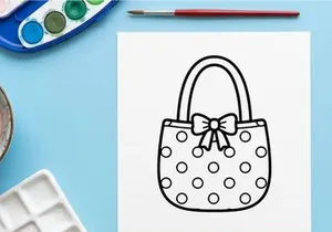 Hand-drawn polka dot gift bag with bow for celebrations. Cute cartoon shopping tote illustration for holidays and parties.