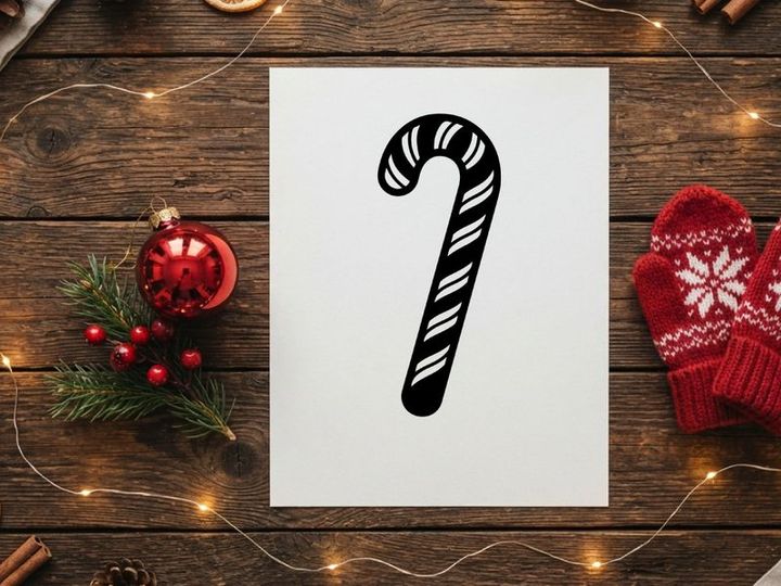 Black and white candy cane icon isolated on white background for Christmas design