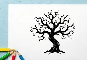 Black Leafless Tree Illustration for Halloween or Gothic Design