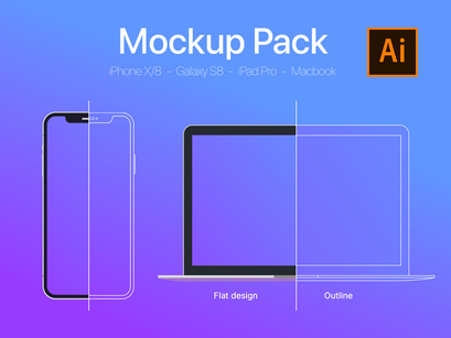 XXL Mockup Pack [Flat Design / Outline Design] 