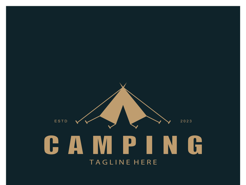 vintage and retro tent logo, camping. With tent, tree and bonfire sign. adventurers, scouts, climbers, camping equipment center