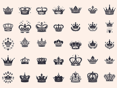 Royal Crown Silhouette, Retro King Crown Icons.