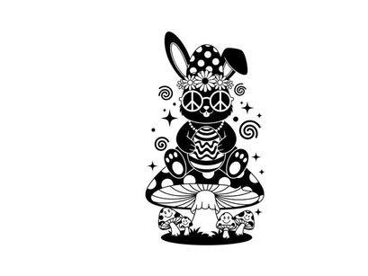 Peaceful silhouette bunny meditates in flower power headband silhouette