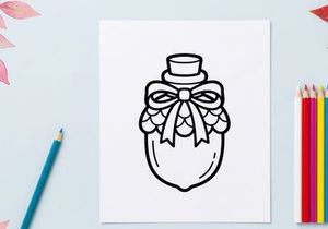 Eichel-Icon mit dekorativer Schleife. Niedliche Herbst-Nuss-Illustration für saisonales Design.