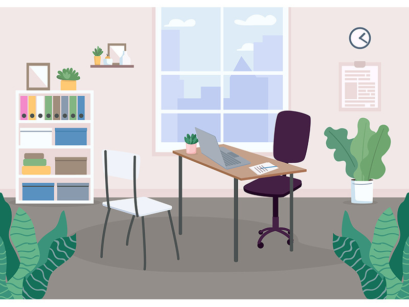 Workplace design flat color vector illustration