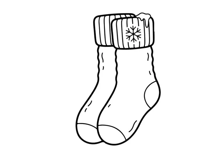 Hand-drawn Christmas sock with snowflake and cuff for holiday gift decoration concept