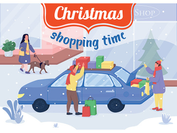 Christmas shopping time poster flat vector template preview picture