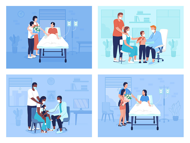 Healthcare facilities flat color vector illustrations set