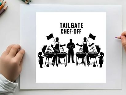 Silhouette of people at a tailgate chef off cooking competition